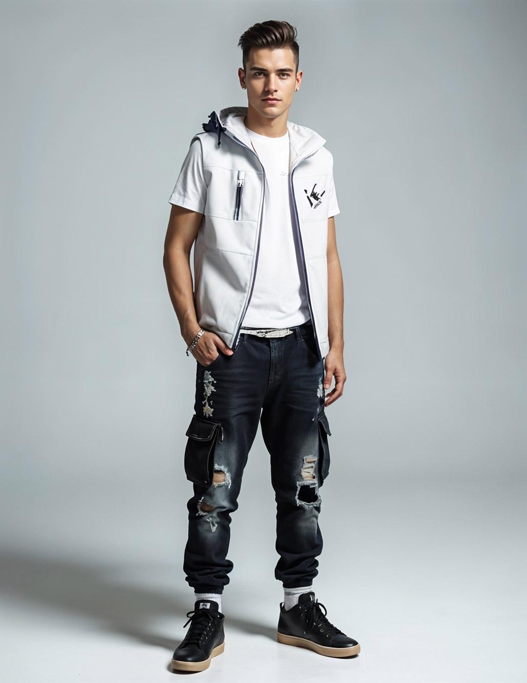 Chaleco blanco con capucha unisex Galiza Manda Puta | Arce Perro Viejo