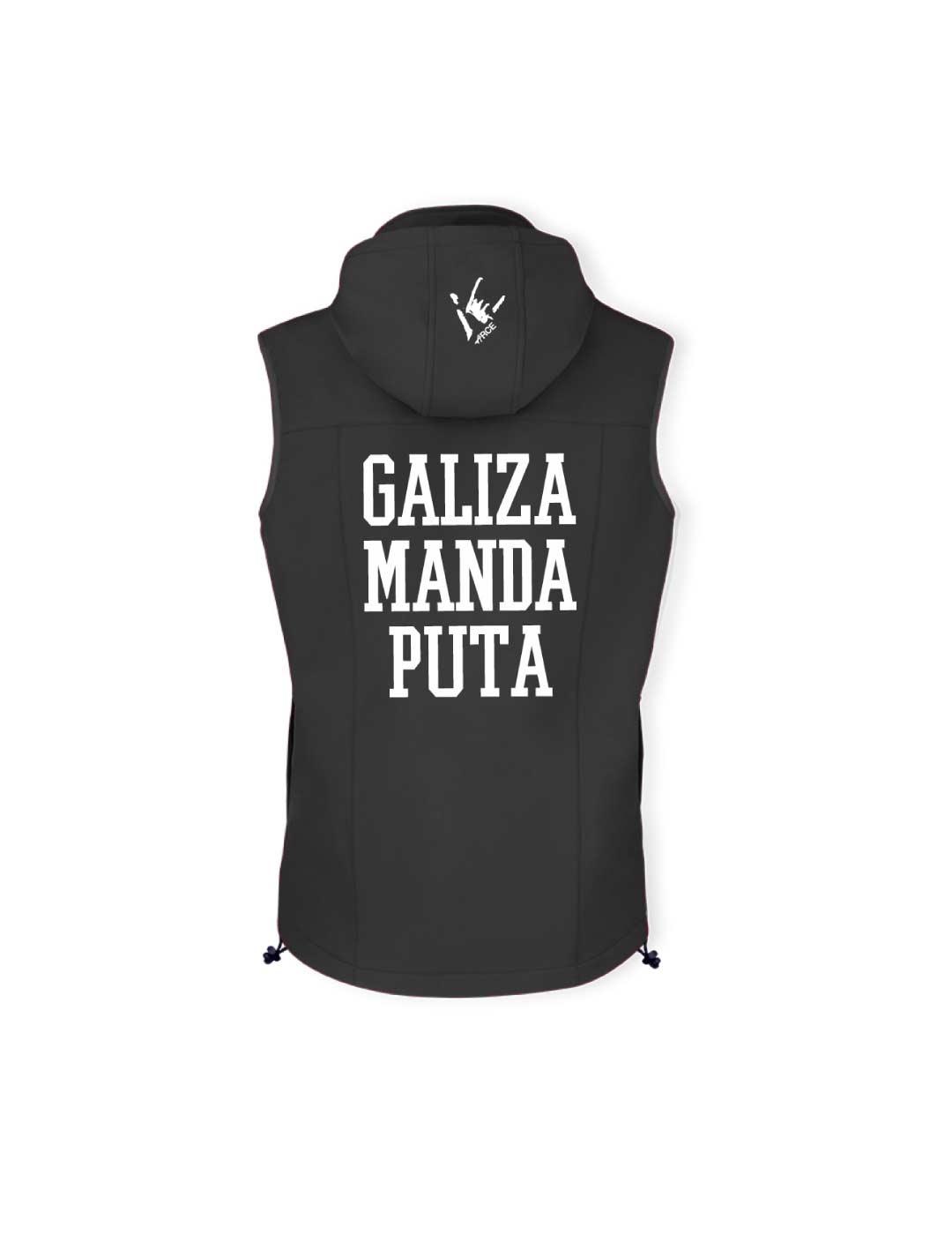 Chaleco negro con capucha unisex Galiza Manda Puta | Arce Perro Viejo