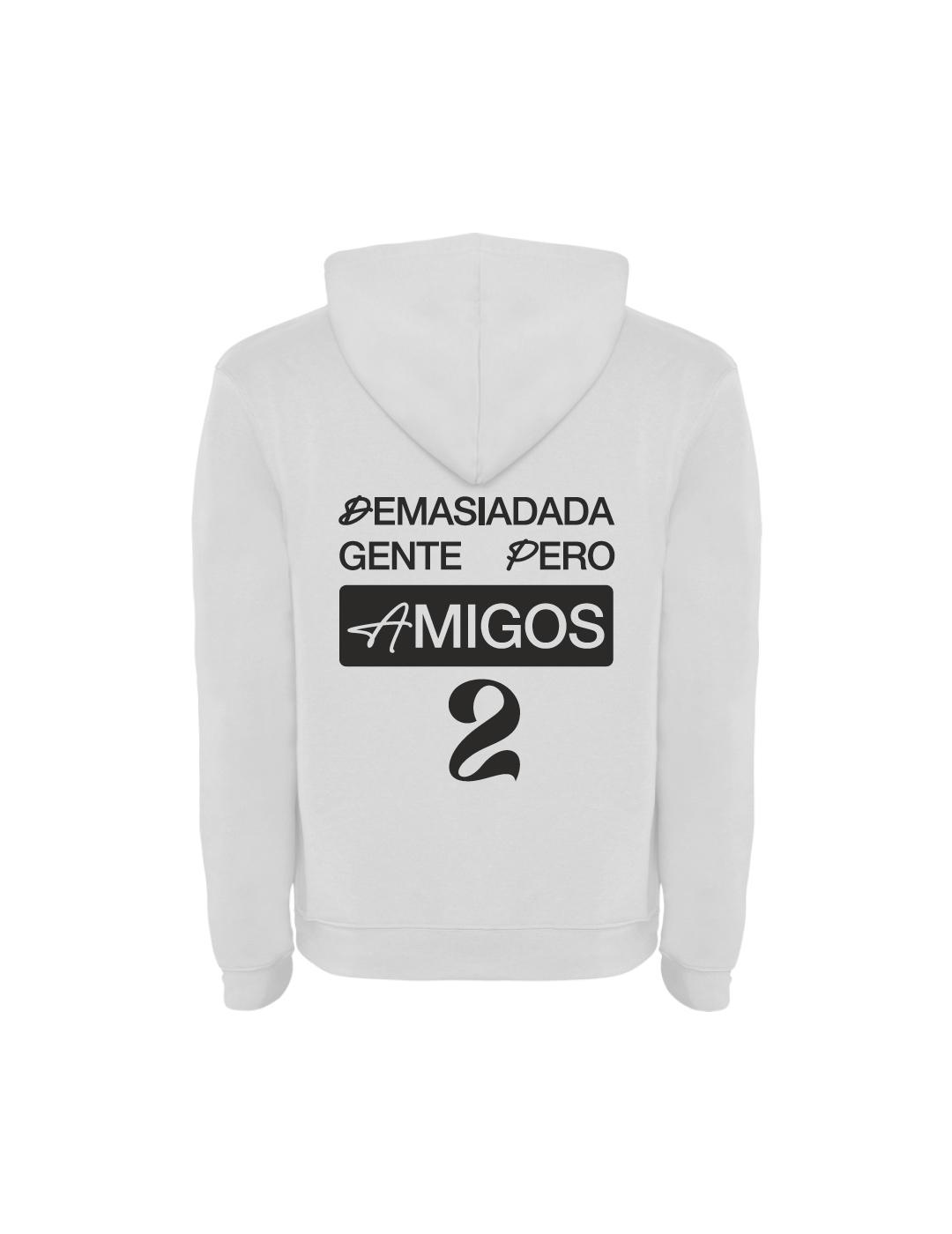 Sudadera unisex blanca con capucha Demasiada Gente | Arce Perro Viejo